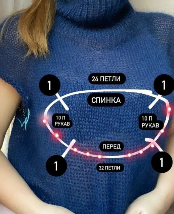 Синий свитер-паутинка из мохера, вяжем спицами