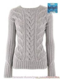 Серый пуловер спицами