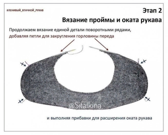 "Ленивый втачной рукав" по кругу при вязании "Ленивый втачной рукав" по кругу при вязании