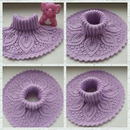 Детская манишка спицами с резинкой и ажурными листьями