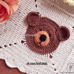 Детский плед крючком мотивами с мишками, львами и тиграми.