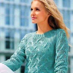 Пуловер реглан с ажурными косами