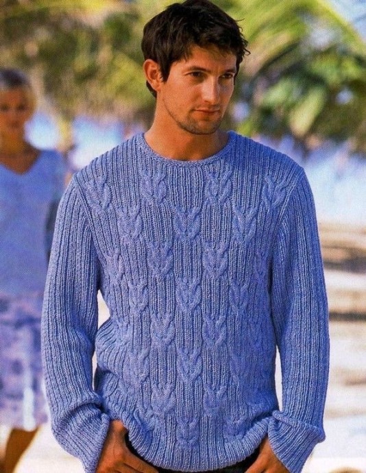 Мужской пуловер "Морские узлы", вяжем спицами