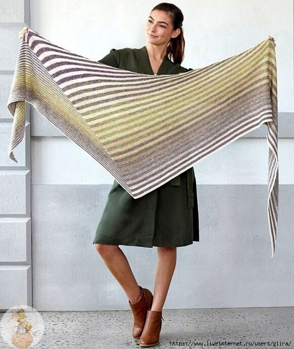 Шаль "Подвижные полосы" вяжем спицами