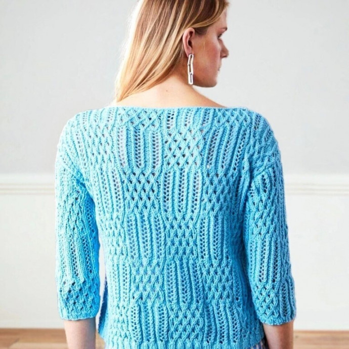 Бирюзовый пуловер спицами