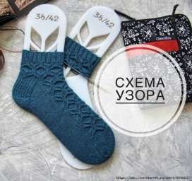 Носки с интересным узоров, связанные спицами
