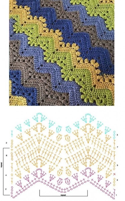 Многоцветные узоры крючком