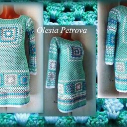 Платье, составленное из мотивов "Бабушикого квадрата"