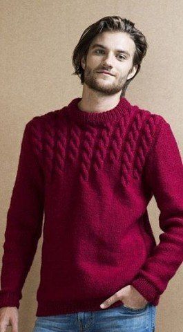 Теплый мужской свитер, связанный спицами