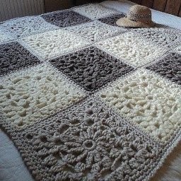 Покрывало из квадратных мотивов крючком