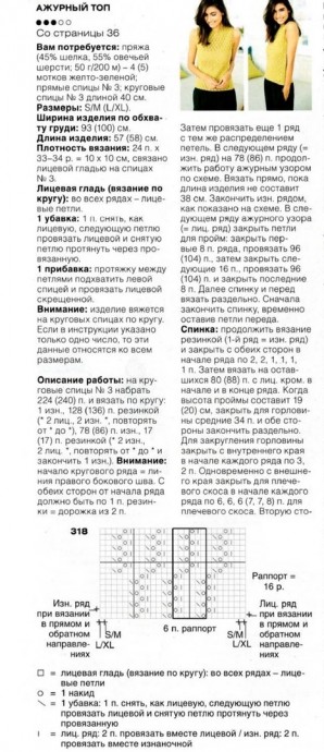 Нежный топ ажурным узором спицами Нежный топ ажурным узором спицами