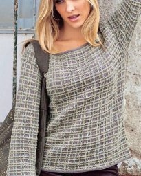 Женский пуловер, связанный из двух цветов смесовой хлопковой пряжи