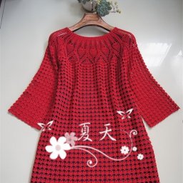 Красное платье простым узором, вяжем крючком