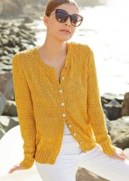 Жёлтый жакет кардиган кофточка с фактурным узором спицами
