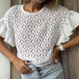 Симпатичный узор для кофты с рюшами, вяжем спицами