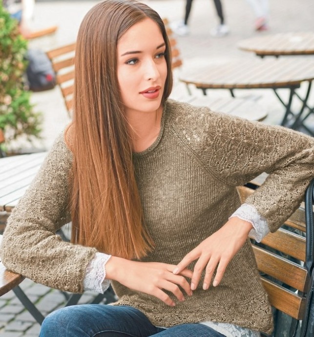 Джемпер с ажурными рукавами реглан