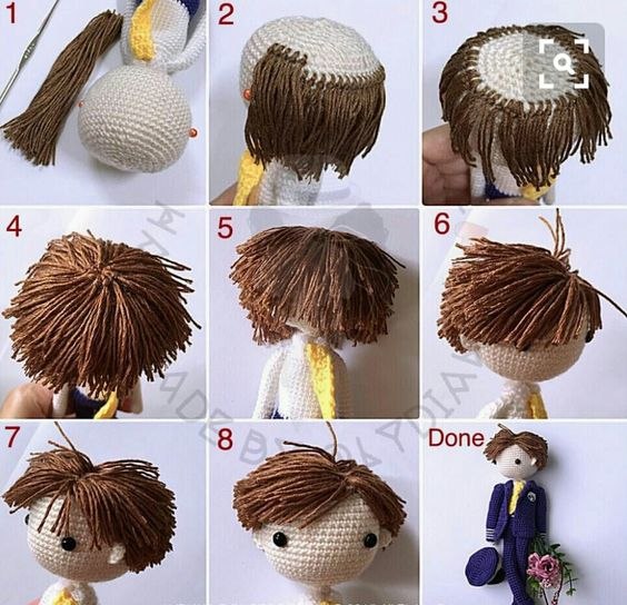 Волосы для вязаной куклы. МК