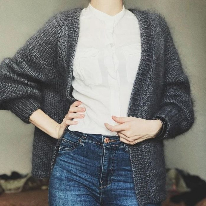 Серый кардиган из Alize Naturale, вяжем спицами