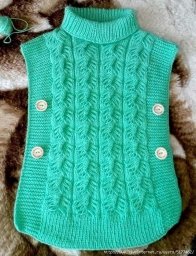 Жилет – пончо спицами для девочки от Елены Федосеевой, связан узором «Турецкая коса»