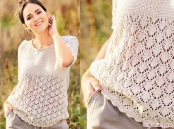 Летний топ спицами с ажурным телом