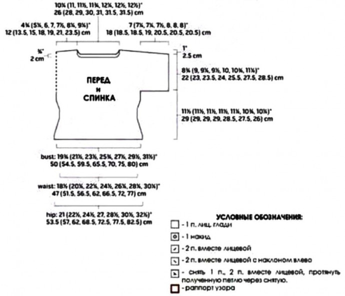 Короткий пуловер с вертикальным ажурным узором (большие размеры)