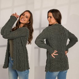 Стильный тёмно-серый кардиган спицами