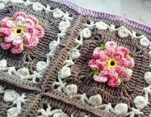 Цветочный мотив крючком для пледа Цветочный мотив крючком для пледа