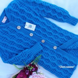 Синий кардиган спицами