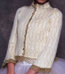 Спицы+крючок: жакет, связанный спицами жаккардовым узором. Отделка - крючком