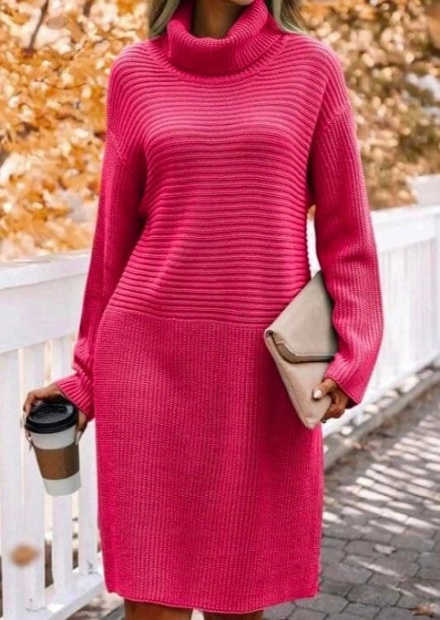 Розовое платье-свитер, вяжем спицами