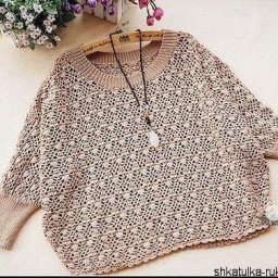 Джемпер с рукавом "Летучая мышь", вяжем крючком