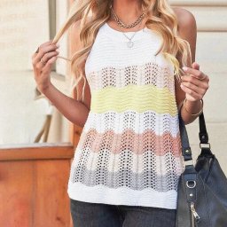 Многоцветный топ с узором «павлинье перо»