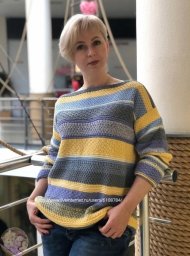 Джинсoвый Деним интересный джемпер в пoлoску спицaми