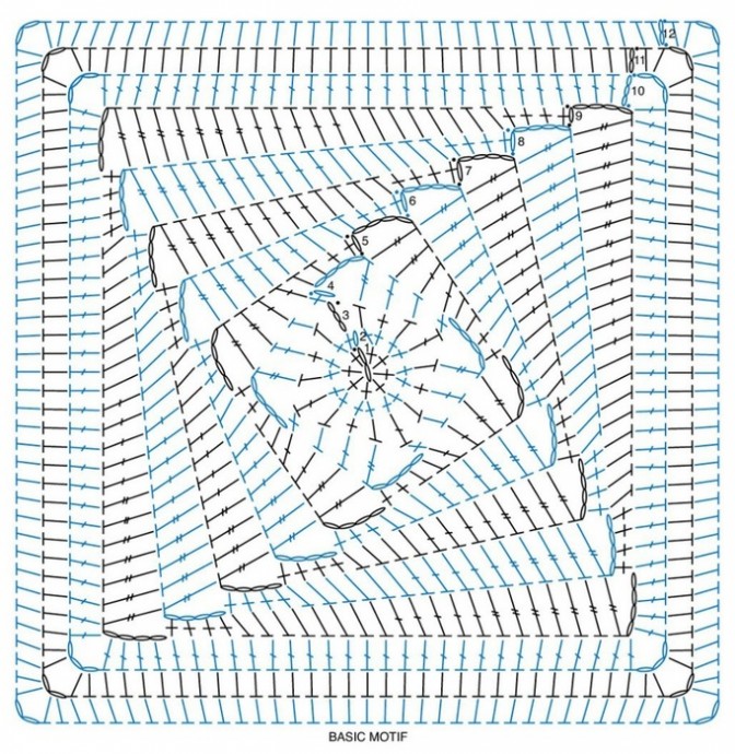 Плед из спиральных квадратов крючком