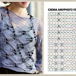 Ажурный пуловер поперечным вязанием спицами