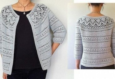 Серый жакет крючком — элегантная база на каждый день