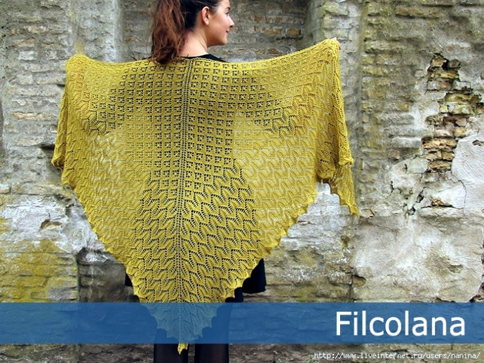 Шерстяная шаль спицами