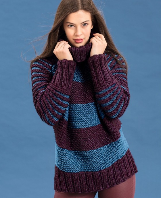 Вяжем теплый полосатый свитер
