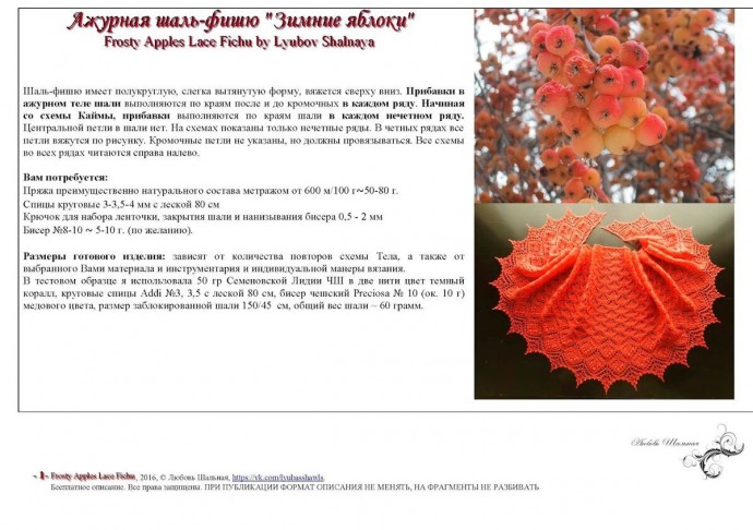 Красивая шаль "Зимние яблоки", вяжем спицами Красивая шаль "Зимние яблоки", вяжем спицами