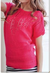 Розовый пуловер с ажурным узором. Вяжем спицами.