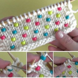 Ввязывание крупных бусин в полотно