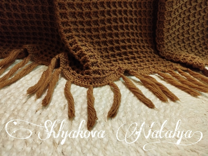 Плед вафельным узором крючком
