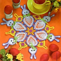 Вяжем салфеточку "Пасхальные зайцы"