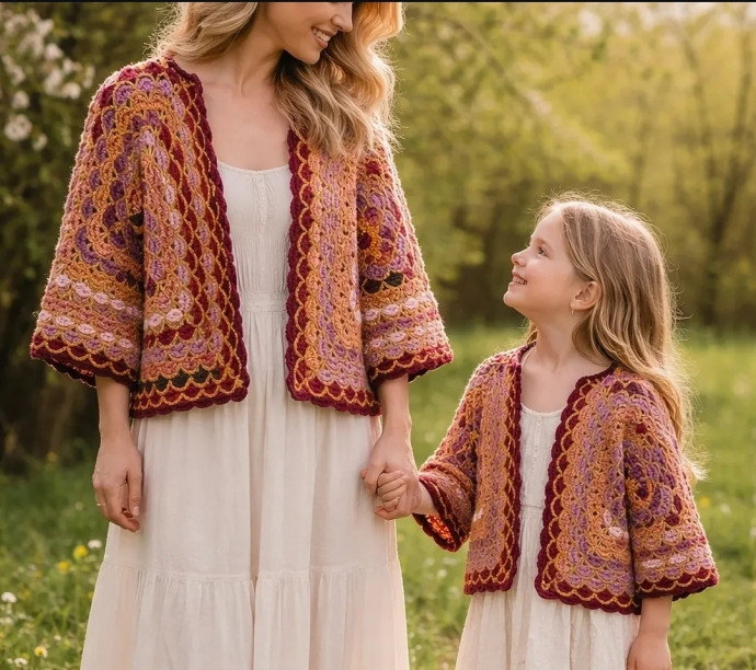 Кардиган из двух шестиугольников для мамы и дочки Кардиган из двух шестиугольников для мамы и дочки