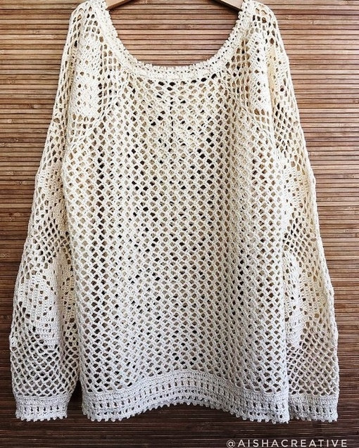 Белый пуловер крючком "Этно"