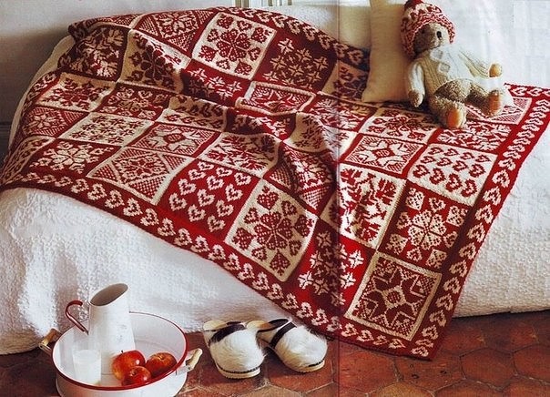 Жаккардовый плед спицами Жаккардовый плед спицами