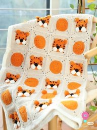 Детский плед с тигрятами, вяжем крючком