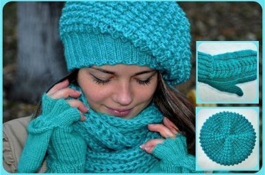 Берет узором "Кукурузка" спицами