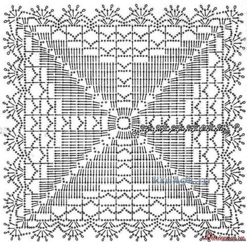 Мотив крючком для вязания скатерти, дорожки, салфетки.