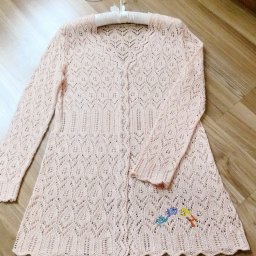 Нежный ажурный жакет, вязаный спицами